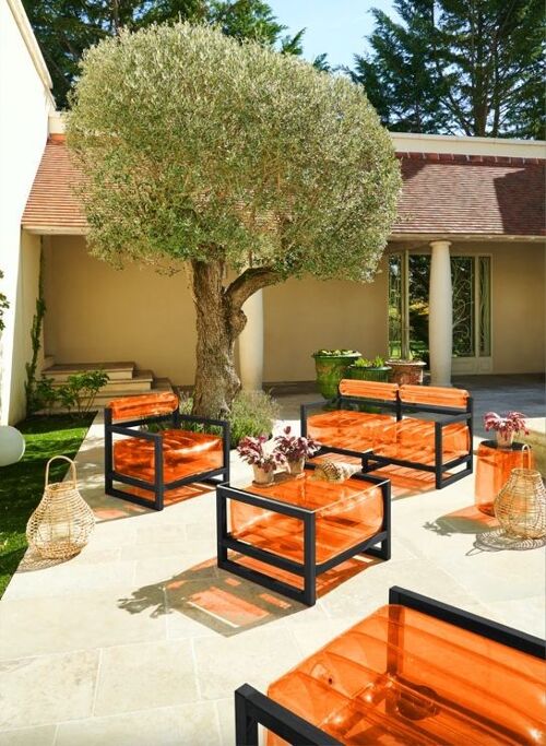 Salon de jardin Yoko EKO et table basse Bois noir-Orange