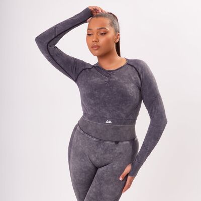 The 'Energy' Scrunch & Seamless Long Sleeve Top - Washed Onyx