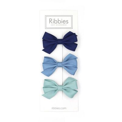 Set of 3 Medium Triple Bows - Navy, French Blue & Aqua