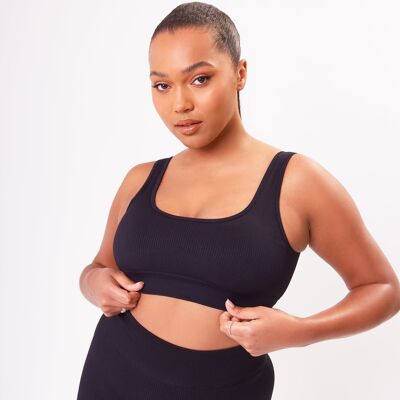 The Luxe Ribbed Sports Bra - Noir
