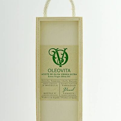 Étui en bois Oleovita Picual pour bouteilles de 250 ml.