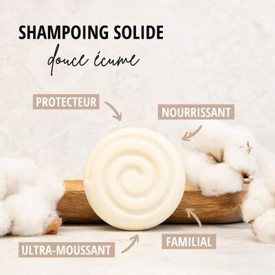 Solid shampoo “Douce Écume” E - For the whole family - 85gr - COTTON FLOWER Super foaming