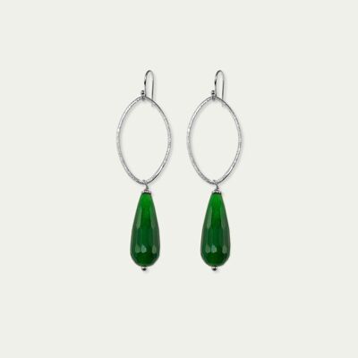 Earrings leaf with gemstone drop, sterling silver - aventurine