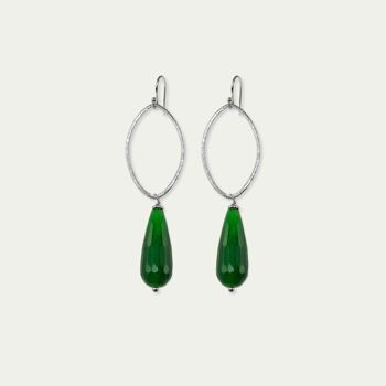 Boucles d'oreilles feuille avec goutte de pierre gemme, argent sterling - aventurine 1