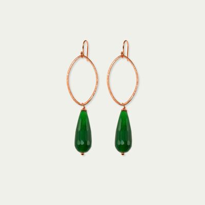 Earrings leaf with gemstone drops, silver rose gold plated - aventurine