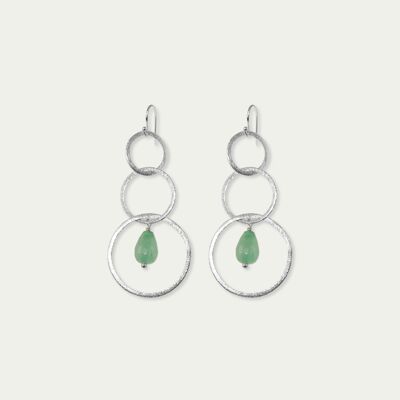 Boucles d'oreilles Cercles avec une petite pierre gemme, argent massif - aventurine