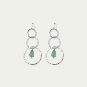 Boucles d'oreilles Cercles avec une petite pierre gemme, argent massif - aventurine 1