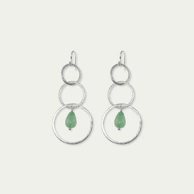 Earrings Circles with a small gemstone, sterling silver - aventurine