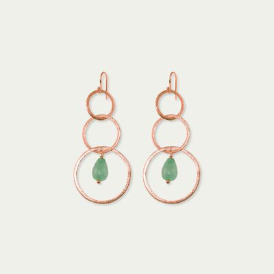 Earrings Circles with a small gemstone, silver rose gold plated - aventurine