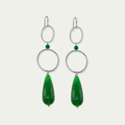 Earrings Circles with gemstone drops, sterling silver - aventurine