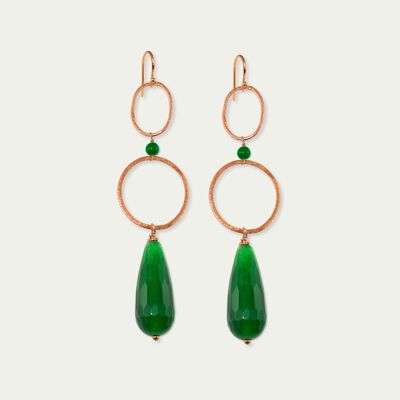 Earrings Circles with gemstone drops, silver rose gold plated - aventurine
