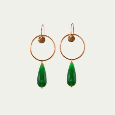 Earrings Circle with gemstone drops, silver rose gold plated - aventurine