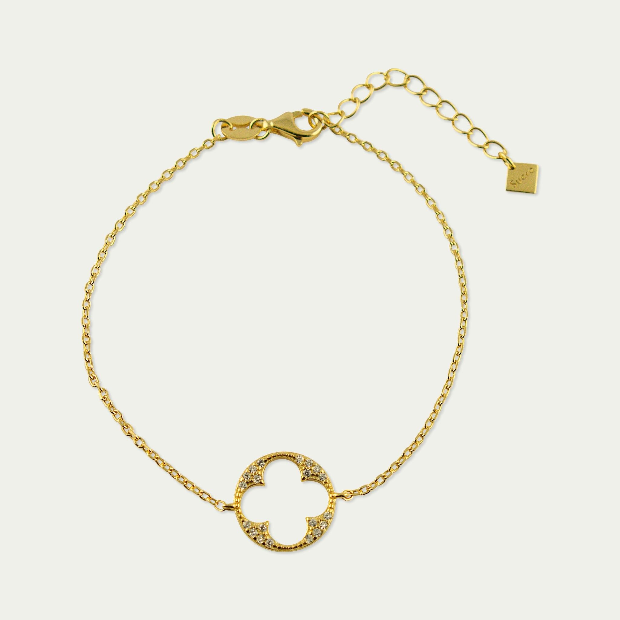 Pulsera Big Shiny Clover, baño de oro amarillo