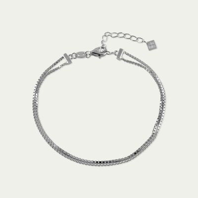 Bracciale a strati con catena a scatola, argento sterling