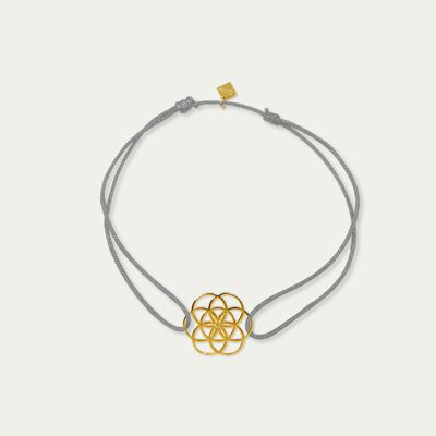 Flower of life lucky bracelet, yellow gold plated - strap color