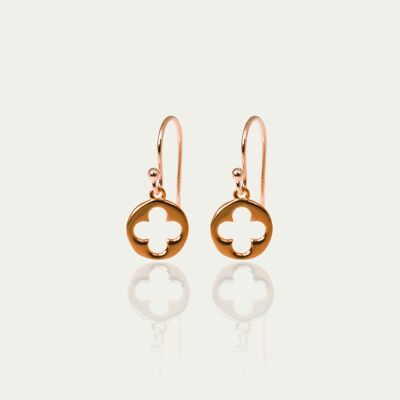 Earrings Disc Clover, rose gold plated