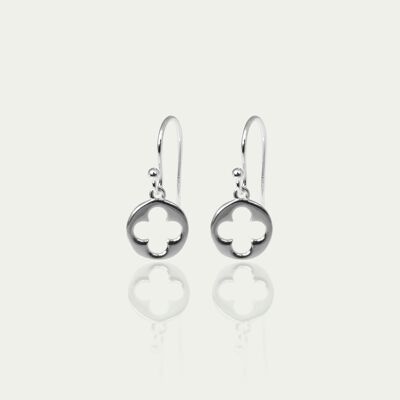 Earrings Disc Clover, sterling silver