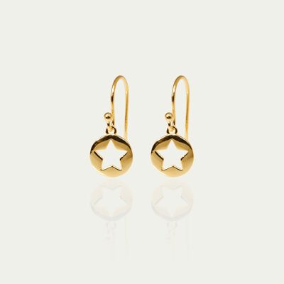 Earrings Disc Star, yellow gold plated