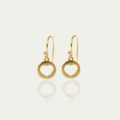 Earrings Disc Heart, yellow gold plated