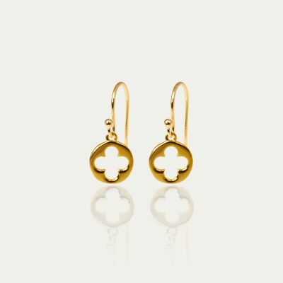 Earrings Disc Clover, yellow gold plated