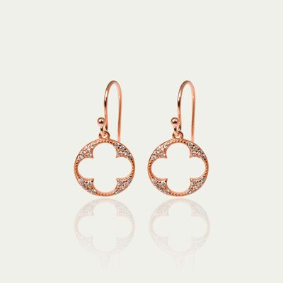 Earrings Big Shiny Clover, rose gold plated