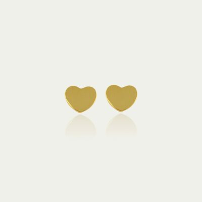 Pendientes de botón mini corazón, baño de oro amarillo