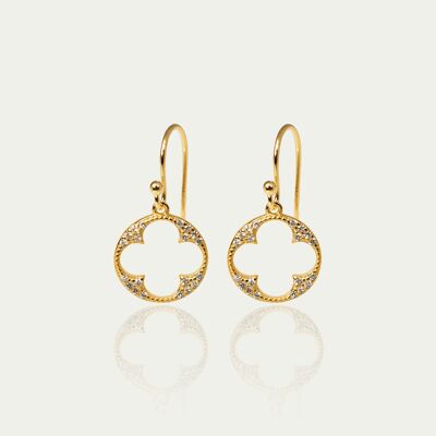 Earrings Big Shiny Clover, yellow gold plated