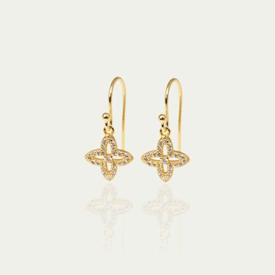 Shiny Clover earrings, yellow gold plated