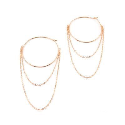 Hoop earrings with anchor chain, rose gold plated