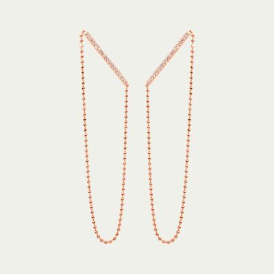 Bar chain earrings with zirconia, rose gold plated