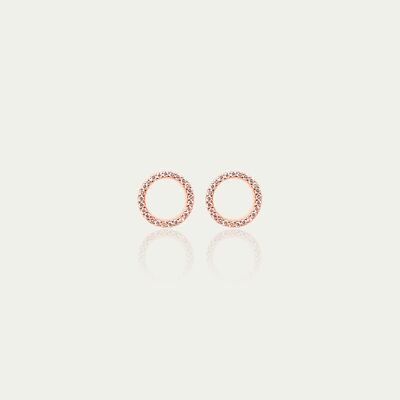 Pendientes de botón círculo con circonitas, baño de oro rosa