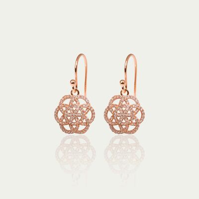 Flower of life earrings with zirconia, rose gold plated