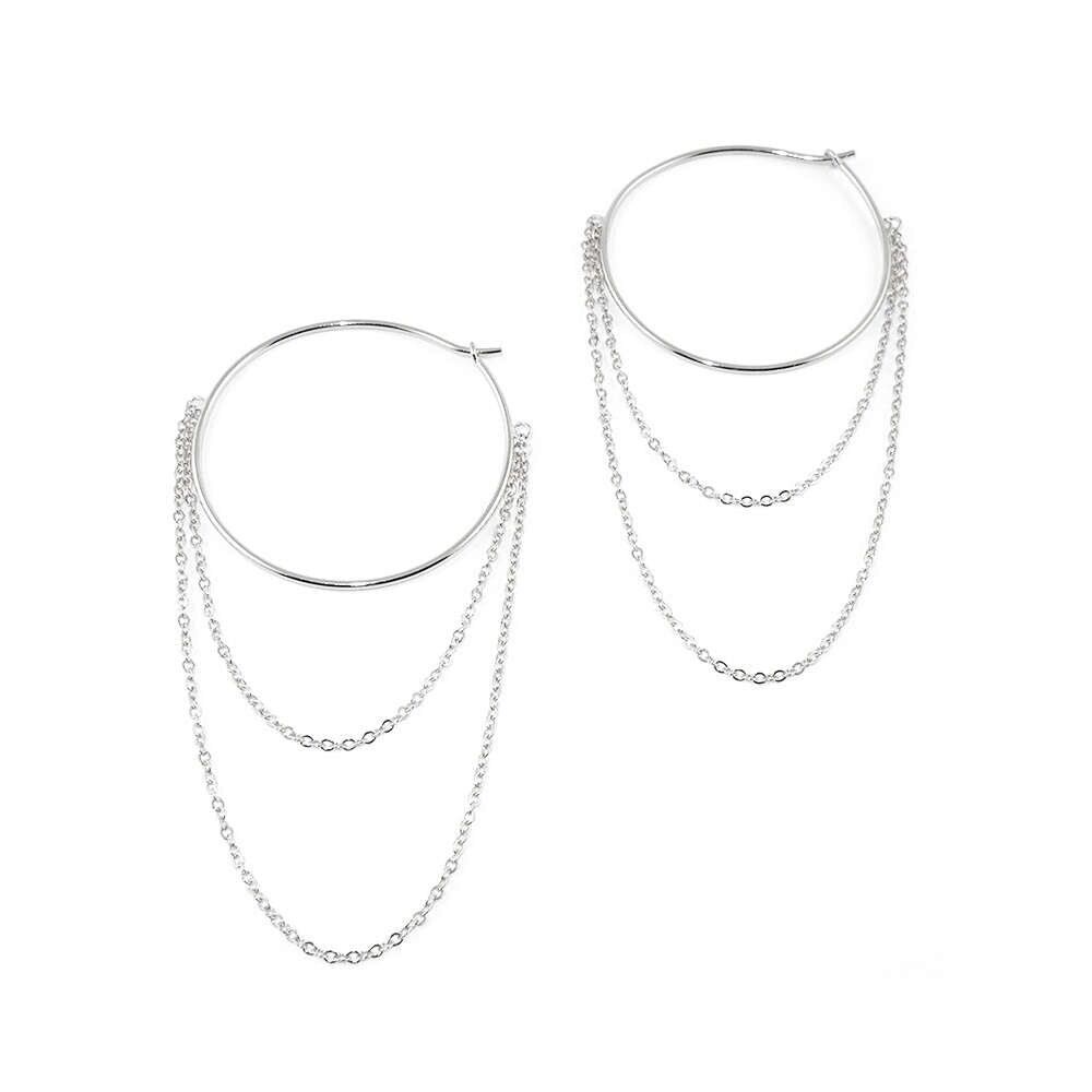 Hoop earrings with anchor chain, sterling silver