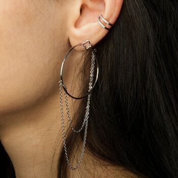 Boucles d'oreilles créoles avec chaîne d'ancre, argent sterling 2