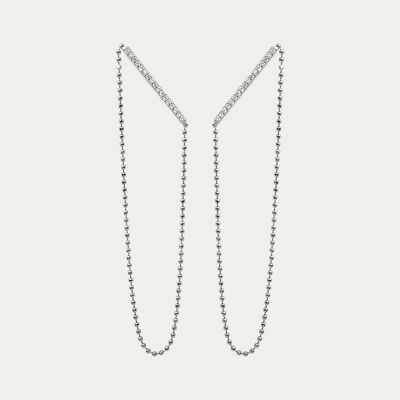Bar chain earrings with zirconia, sterling silver