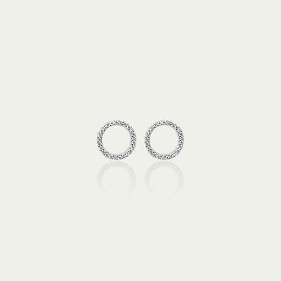 Cerchio di orecchini a bottone con zirconi, argento 925