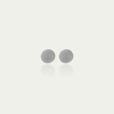Stud Earrings Frosted Coin, Sterling Silver
