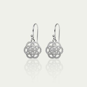 Boucles d'oreilles fleur de vie avec zircone, argent sterling