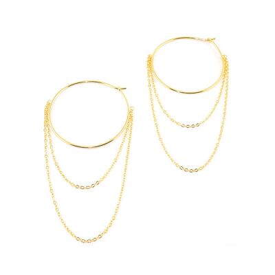 Hoop earrings with anchor chain, yellow gold plated