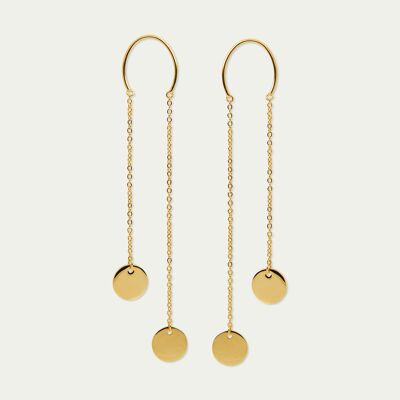 Curved Wire Coin earrings, yellow gold plated