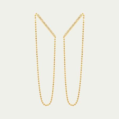 Bar chain earrings with zirconia, yellow gold plated