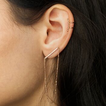 Boucles d'oreilles chaîne barre avec zircone, plaqué or jaune 2