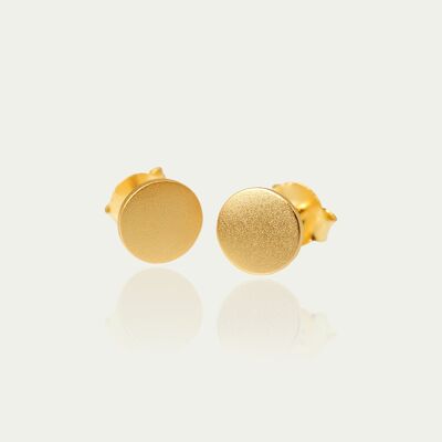 Ear studs Frosted Coin, yellow gold plated