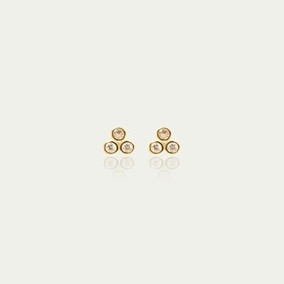 Ear studs with 3 zirconia, yellow gold plated, crystal