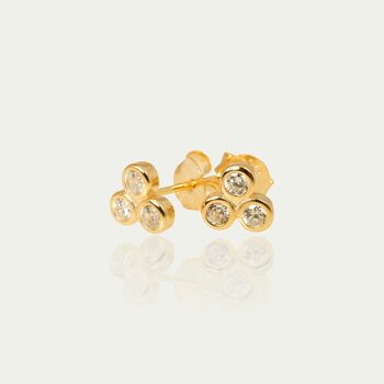 Clous d'oreilles avec 3 zircons, plaqué or jaune, cristal 2