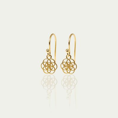 Flower of life earrings, yellow gold plated