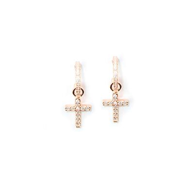 Creole cross with zirconia, rose gold plated