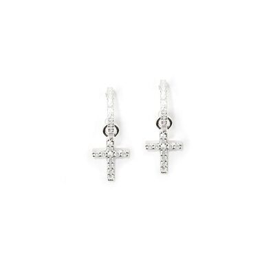 Creole cross with zirconia, sterling silver