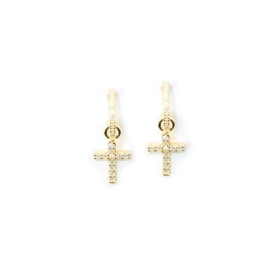 Creole cross with zirconia, yellow gold plated