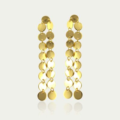 Boucles d'oreilles Mini Coin Double Ligne, plaqué or jaune